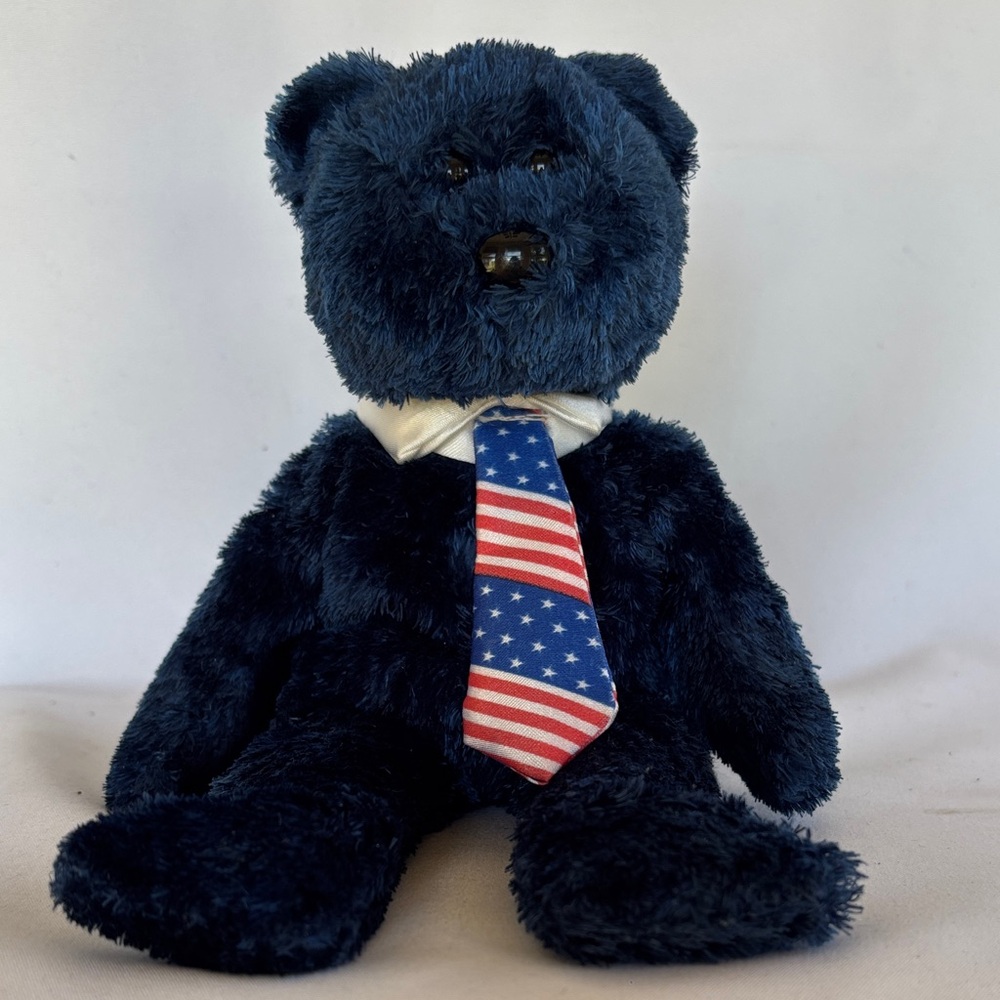 VINTAGE 2002! ORIGINAL GENUINE TY POPS BEANIE BABY PATRIOTIC PLUSH BEAR WITH TIE